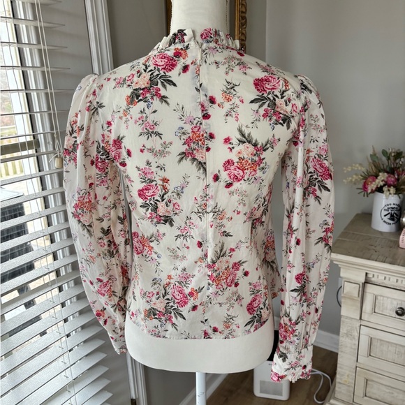 Olivaceous ivory floral long sleeve blouse size small 100% cotton EUC - Picture 6 of 10
